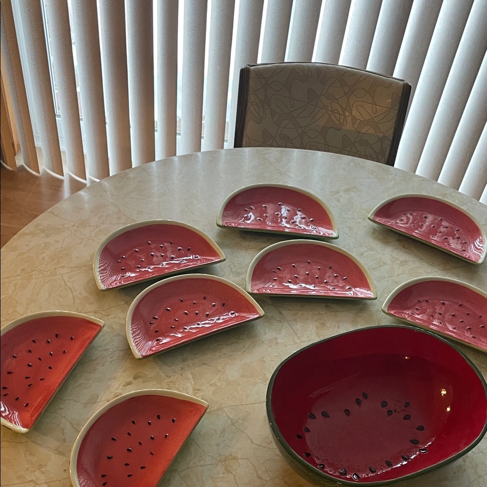 Watermelon bowl and dishes